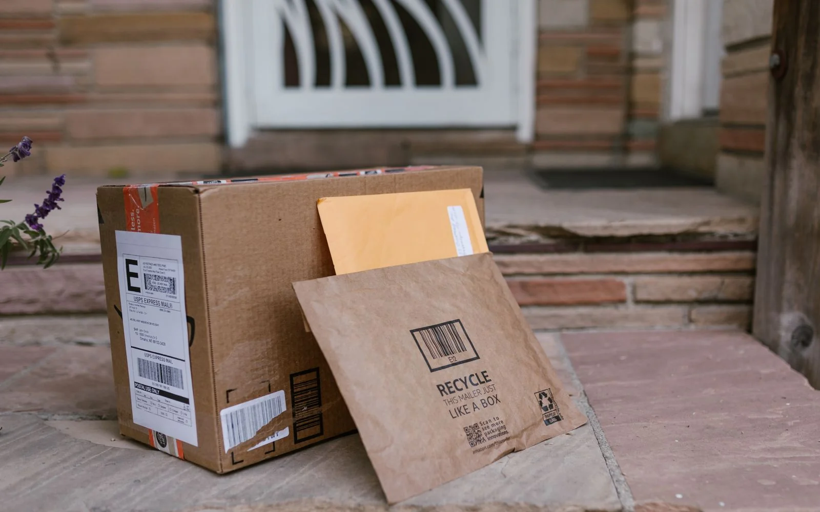 Cardboard packages left at a front door