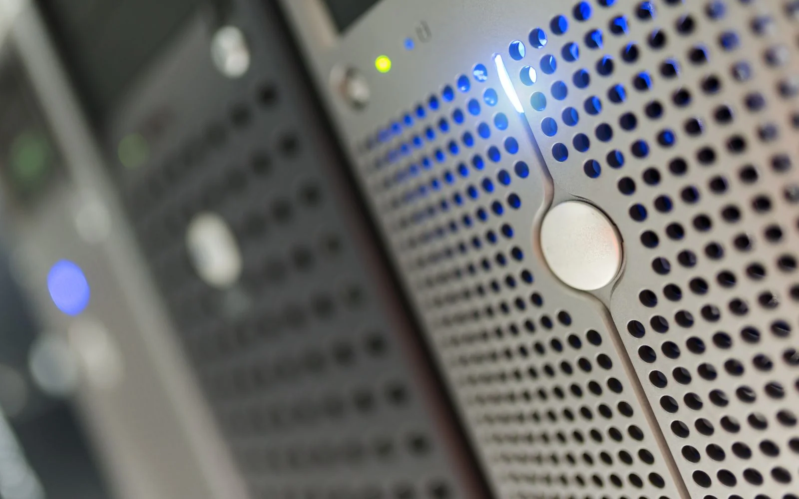 Server racks in a data center room